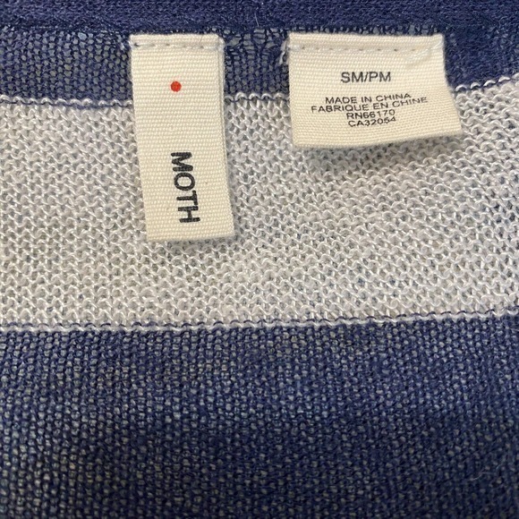 Anthropologie- Moth Navy Striped Lightweight Shrug Size S Petite Linen Blend - Picture 5 of 6